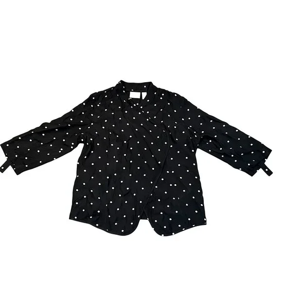 Chicos Black Polka Dot Cardigan Lightweight Open Front Blouse Roll Tab Sleeves - Picture 12 of 12